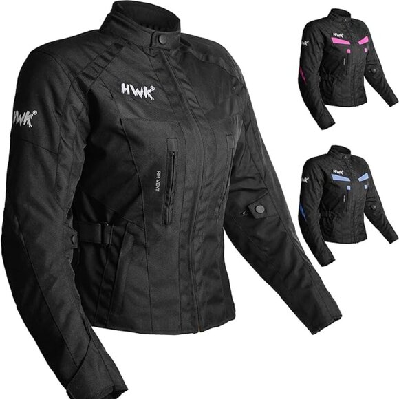 Women's HWK Stunt Motorcycle Jacket – CE Armor, Water-Resistant, Thermal Lining - Picture 1 of 6
